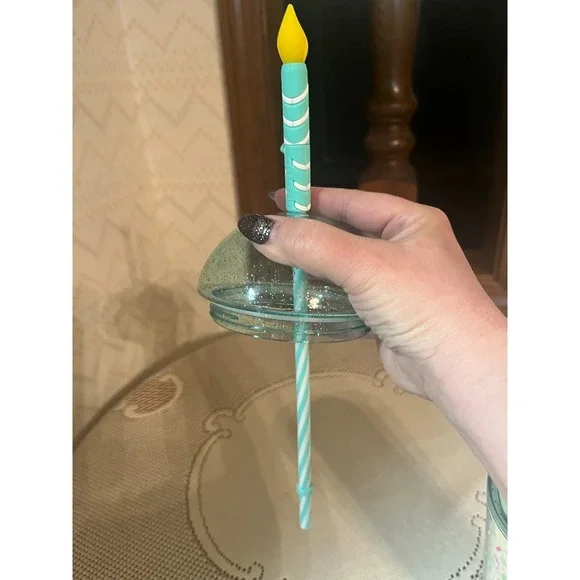 Starbucks Summer 2025 Glitter Dome W/Birthday Candle Straw‎ Topper 16 Oz Tumbler